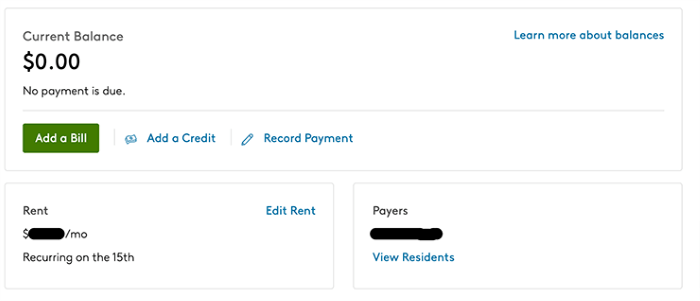 My screen when collecting rent online